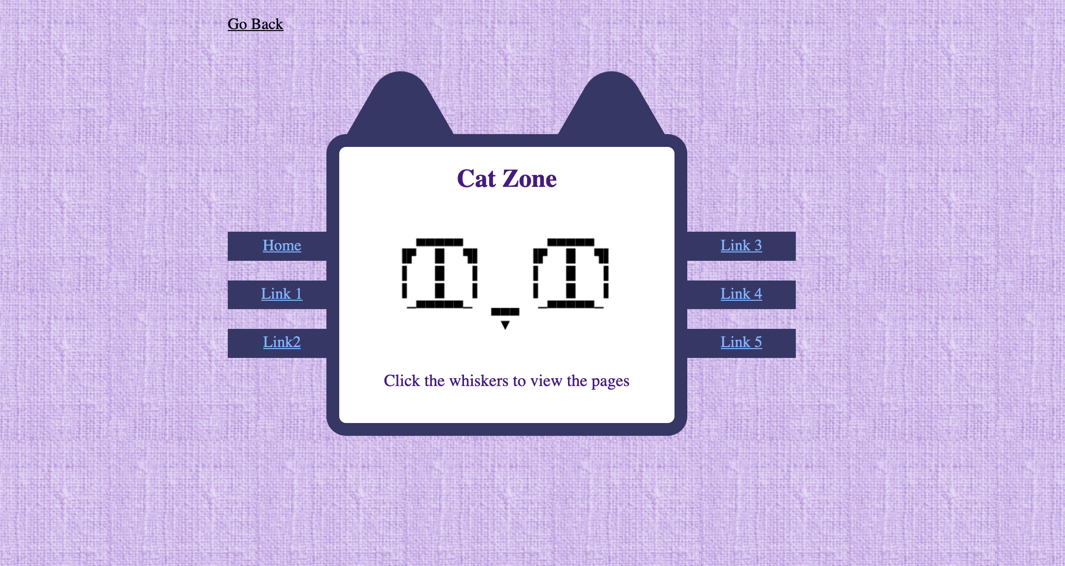 Cat Chat layout preview. it shows a center box with two navication bars that resemble cat whiskers